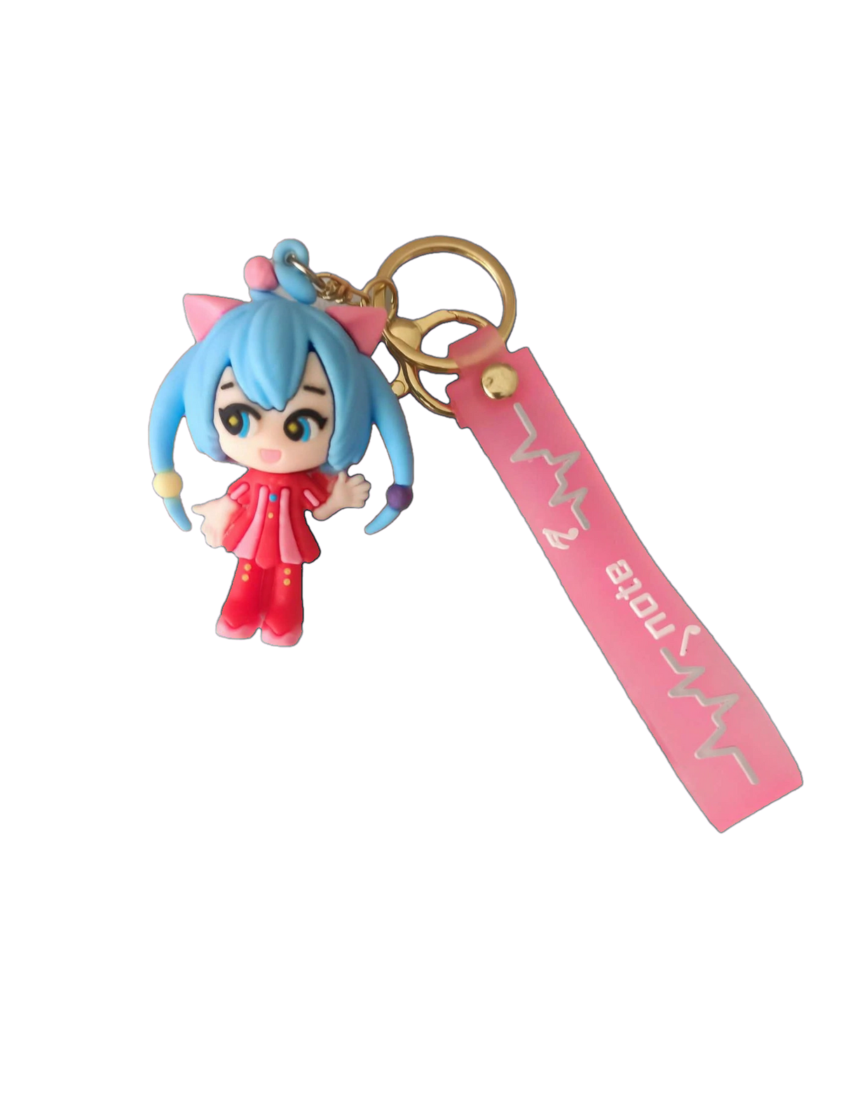 Mavi Saçlı Kedi Kulaklı Anime Kız Anahtarlık - Chibi Karakter
