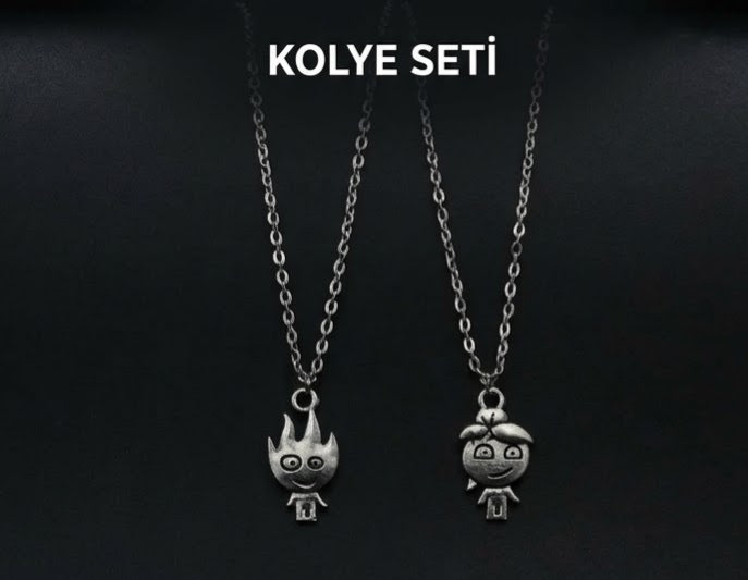 Nostaljik Ateş ve Su İkili Arkadaşlık & Sevgili Kolyeleri Seti