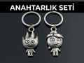 Nostaljik Ateş ve Su Figürlü İkili Çift & Arkadaşlık Anahtarlık Seti